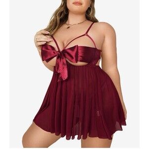 lingerie Unwrap Me Ribbon Split Back Flowy Gift Plus Size Lingerie red 5XL dress
